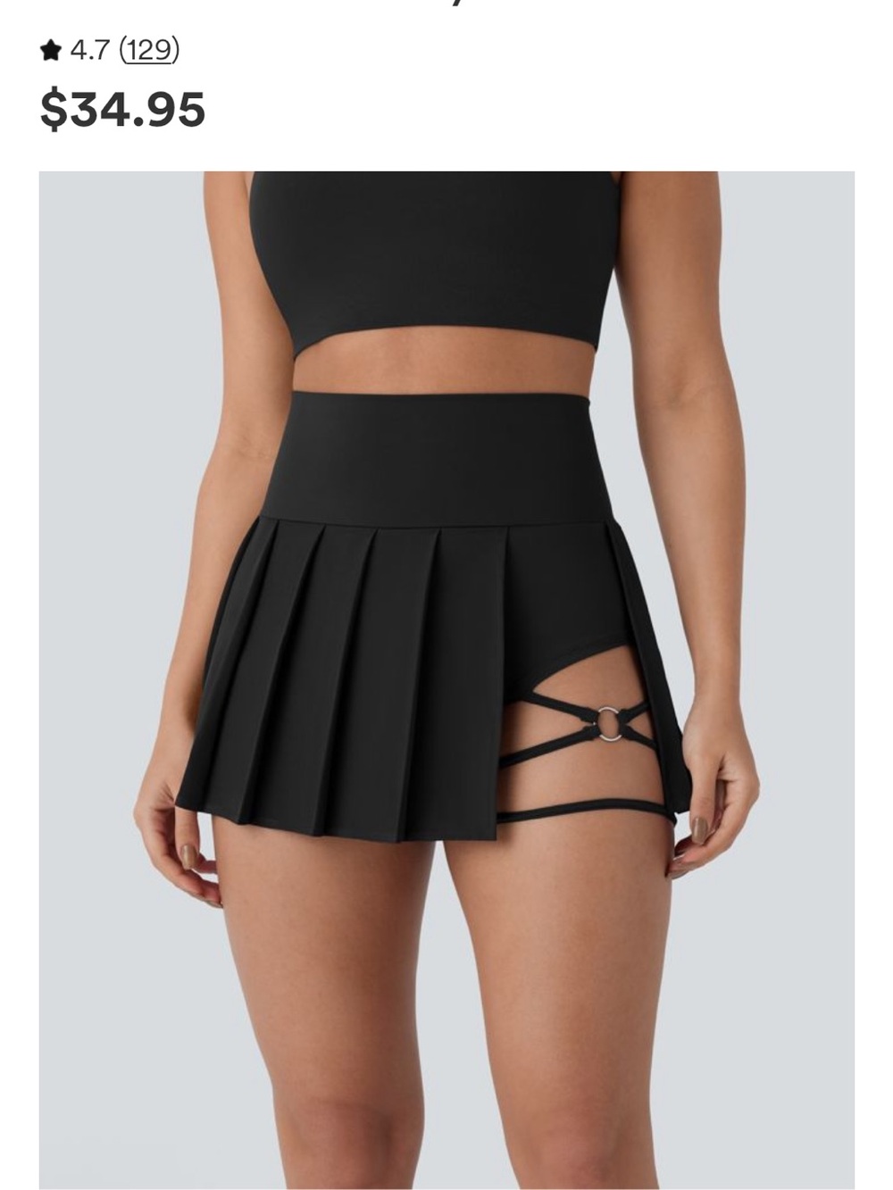 HALARA Black Pleated Mini Skirt with Strappy Side Rings